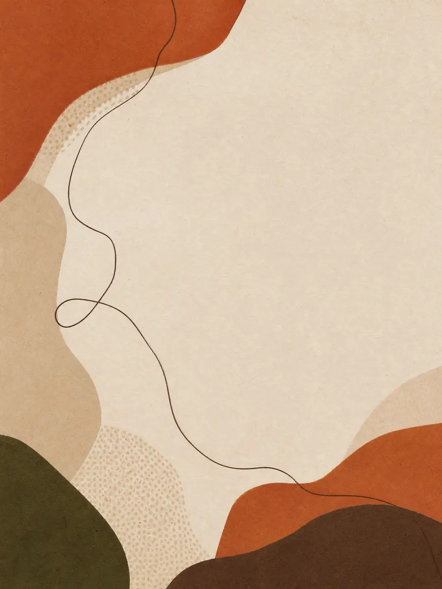 Arte editorial abstrata em terracota, bege, marrom e verde-oliva